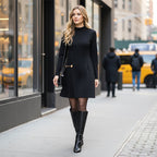 Elegant Long Sleeve Pleated Panel Dress