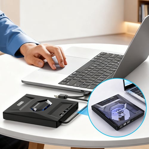 7-in-1 Portable External Blu-ray DVD Drive with USB Hub SD Card Slot, Plug & Play Optical Drive for Laptop Desktop