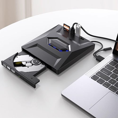 7-in-1 Portable External Blu-ray DVD Drive with USB Hub SD Card Slot, Plug & Play Optical Drive for Laptop Desktop
