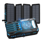 Foldable Solar Power Bank with Built-in Cables & Wireless Charging, Black Orange