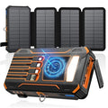 Foldable Solar Power Bank with Built-in Cables & Wireless Charging, Black Orange