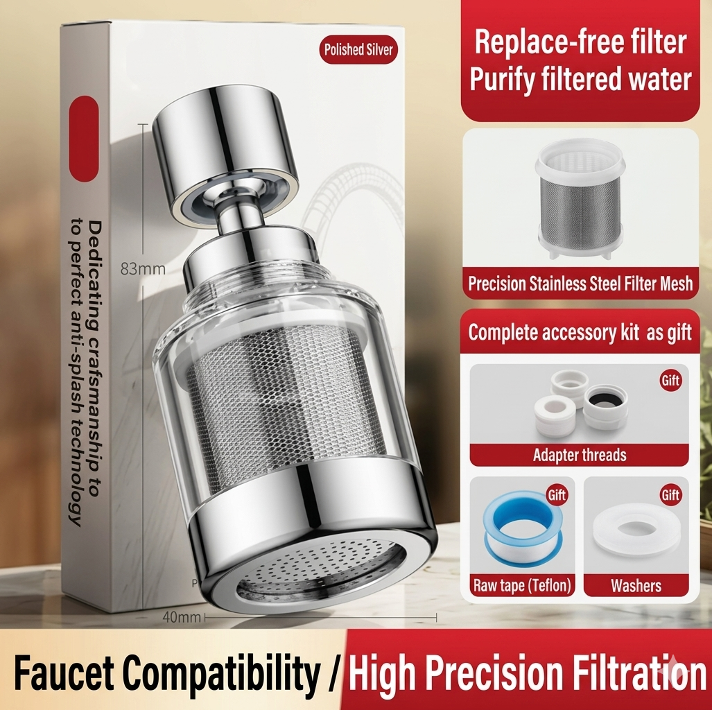 🚰 Stainless Steel Faucet Filter | No Replacement Cartridge & Anti-Splash Design