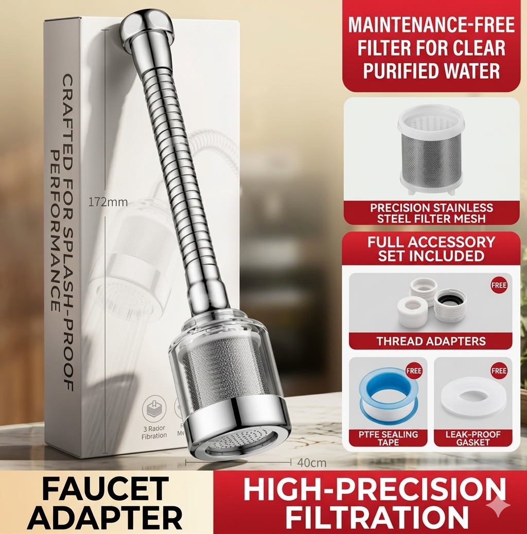 🚰 Stainless Steel Faucet Filter | No Replacement Cartridge & Anti-Splash Design