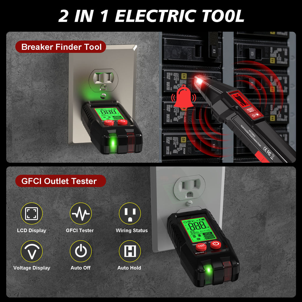 LCD Digital Circuit Breaker Finder Electrical Tracer Kit with GFCI Outlet Tester