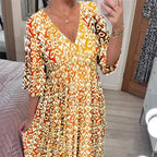 Bohemian Casual Print V-Neck Long Dress