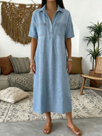 👗 60% OFF NOW! 👖 Casual Pocket Denim Midi Shirt Dress – Soft denim & relaxed fit – Functional pockets. perfect for everyday casual – comfortable and versatile ✨🌸