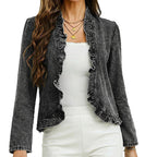🥳2026 HOT SALE🥳💞50K+ SOLD!👵☀️ 56% OFF! Open-Front Denim Jacket – No buttons. easy on/off. Flattering ruffle trim. breathable fabric. Classic blue wash. A versatile wardrobe staple. 🌿✅