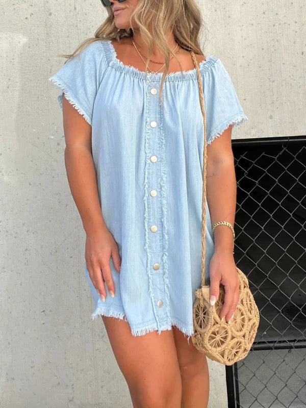 👖Short Sleeve Denim Dress | Soft Cotton Blend. Casual Comfort & Versatile for Brunch to Park