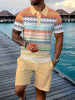 🔥Men's Short Sleeve Casual Set. Summer Beach Fashion Sport Wear. Plaid Pattern. Slim-Fitting. Above the Knee