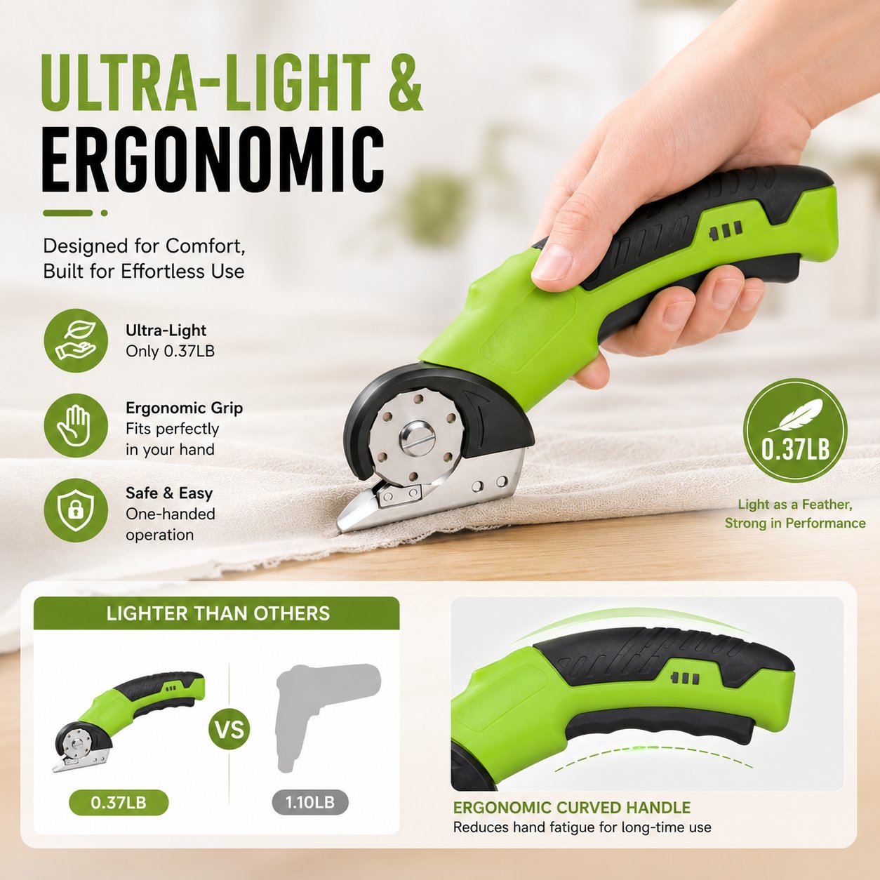 Cordless Electric Scissors 3.7V – Rechargeable Heavy Duty Cutter with Safety Lock