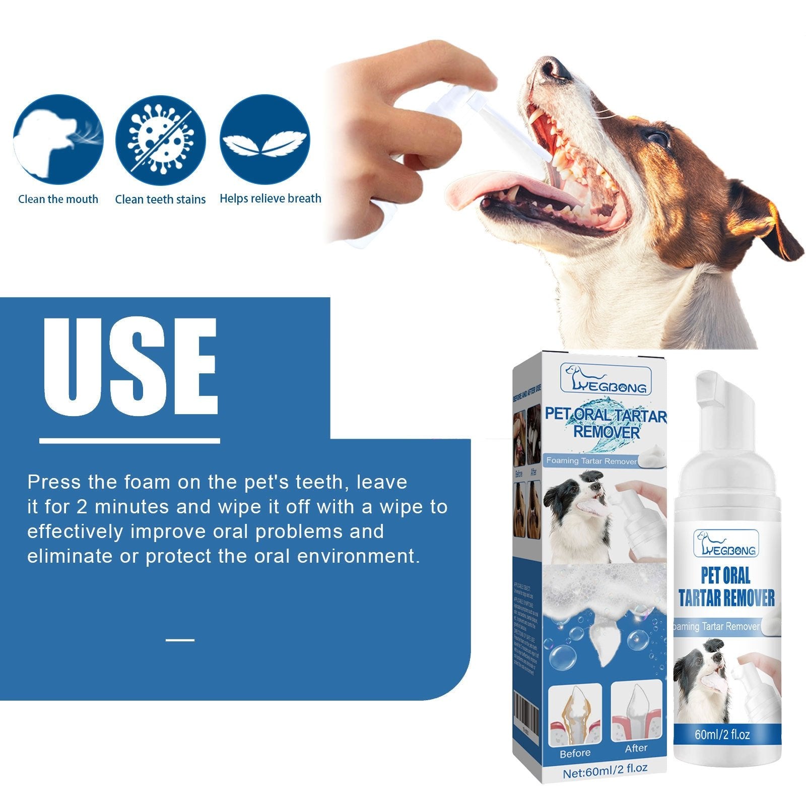 🐶Foam for removing tartar from pet teeth – Fresh breath & healthy teeth. no brushing required!🦷