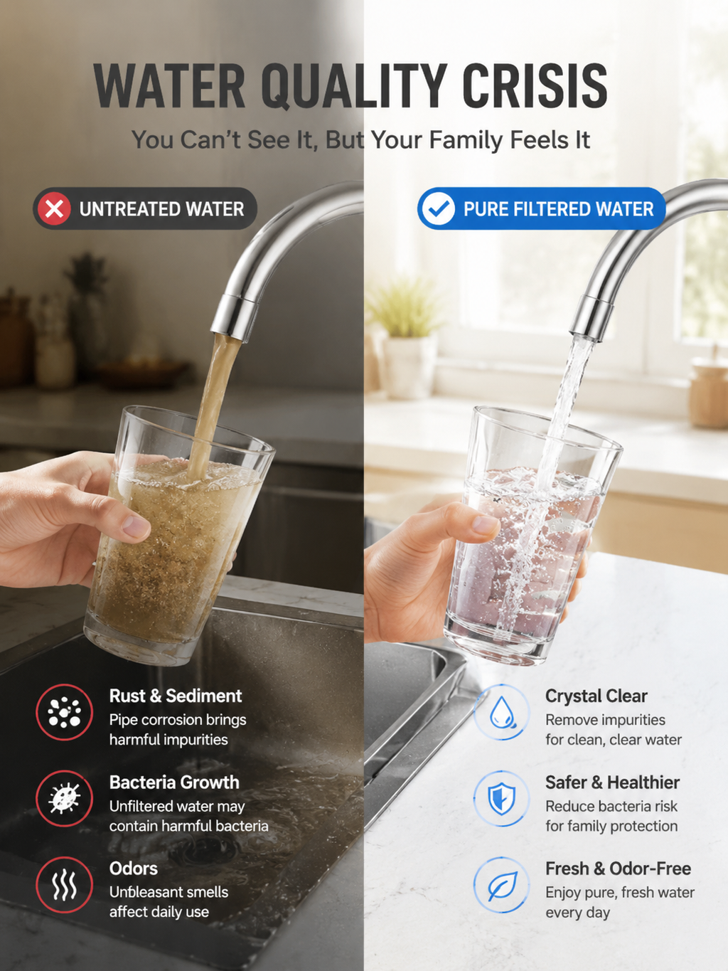 🚰 Stainless Steel Faucet Filter | No Replacement Cartridge & Anti-Splash Design