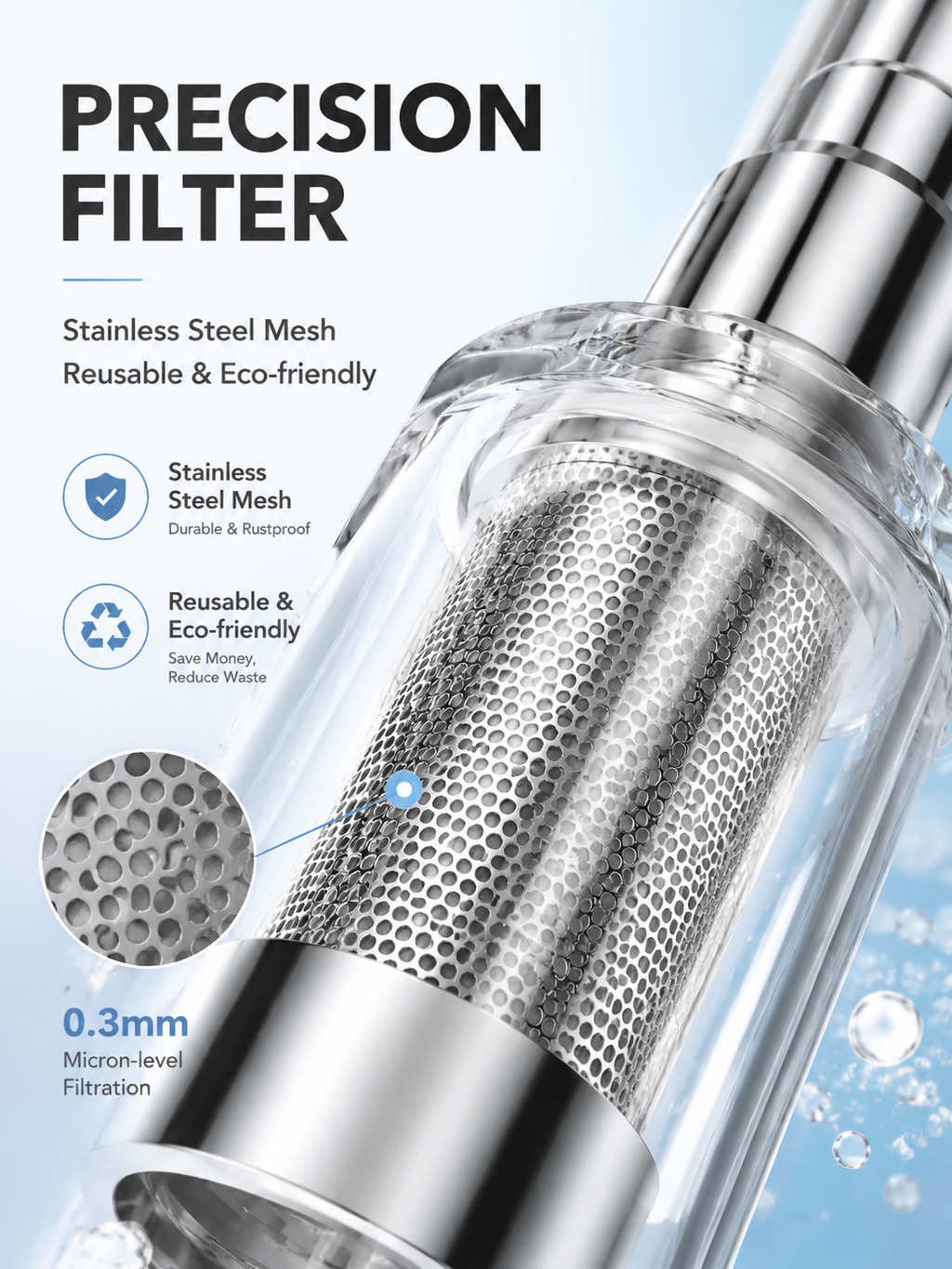 🚰 Stainless Steel Faucet Filter | No Replacement Cartridge & Anti-Splash Design