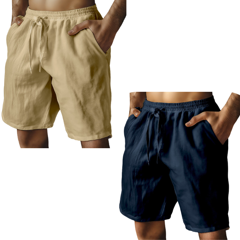 (S-3XL)🌿Men's Elastic Drawstring Solid Cotton Linen Shorts
