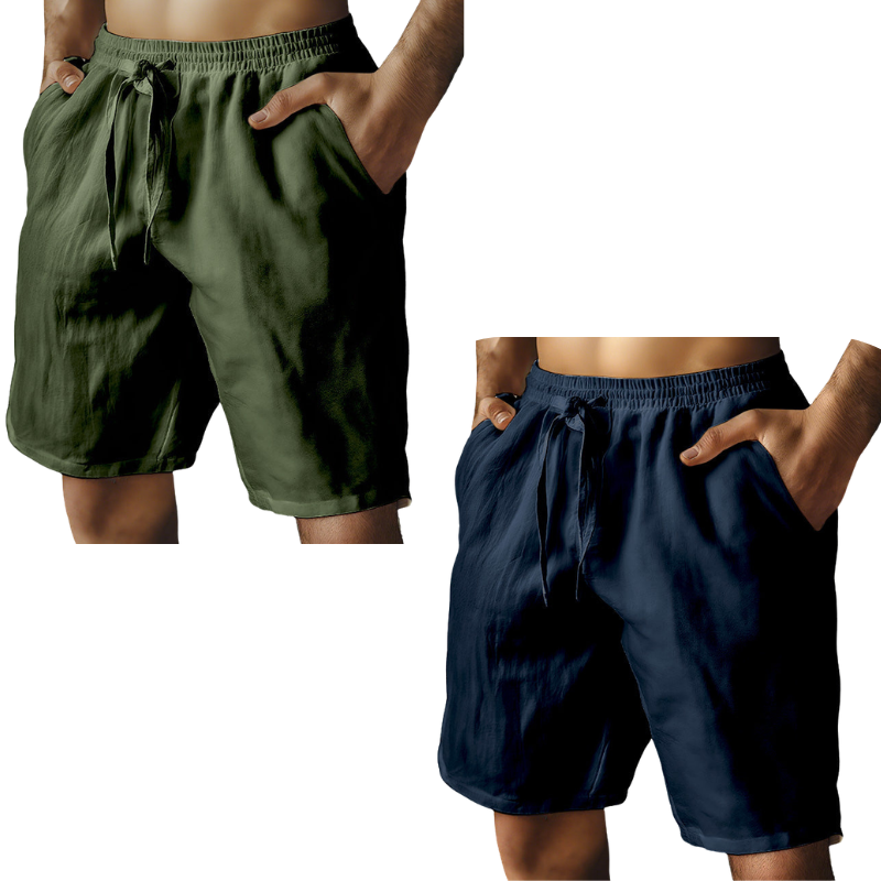 (S-3XL)🌿Men's Elastic Drawstring Solid Cotton Linen Shorts