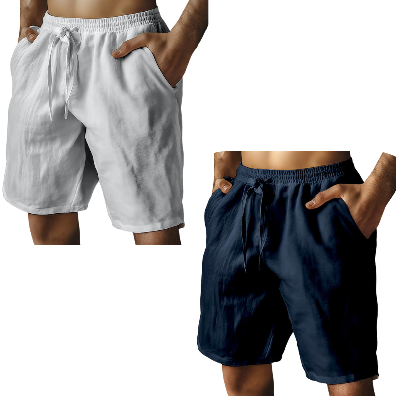 (S-3XL)🌿Men's Elastic Drawstring Solid Cotton Linen Shorts