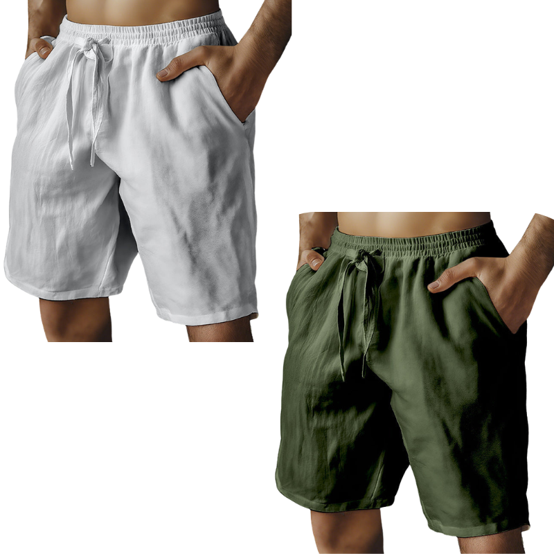 (S-3XL)🌿Men's Elastic Drawstring Solid Cotton Linen Shorts