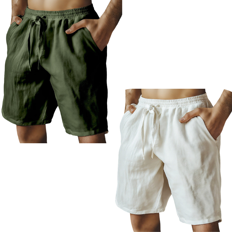 (S-3XL)🌿Men's Elastic Drawstring Solid Cotton Linen Shorts