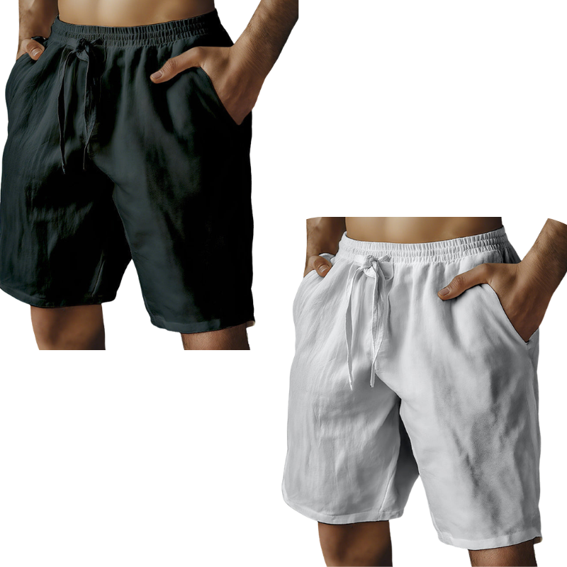 (S-3XL)🌿Men's Elastic Drawstring Solid Cotton Linen Shorts