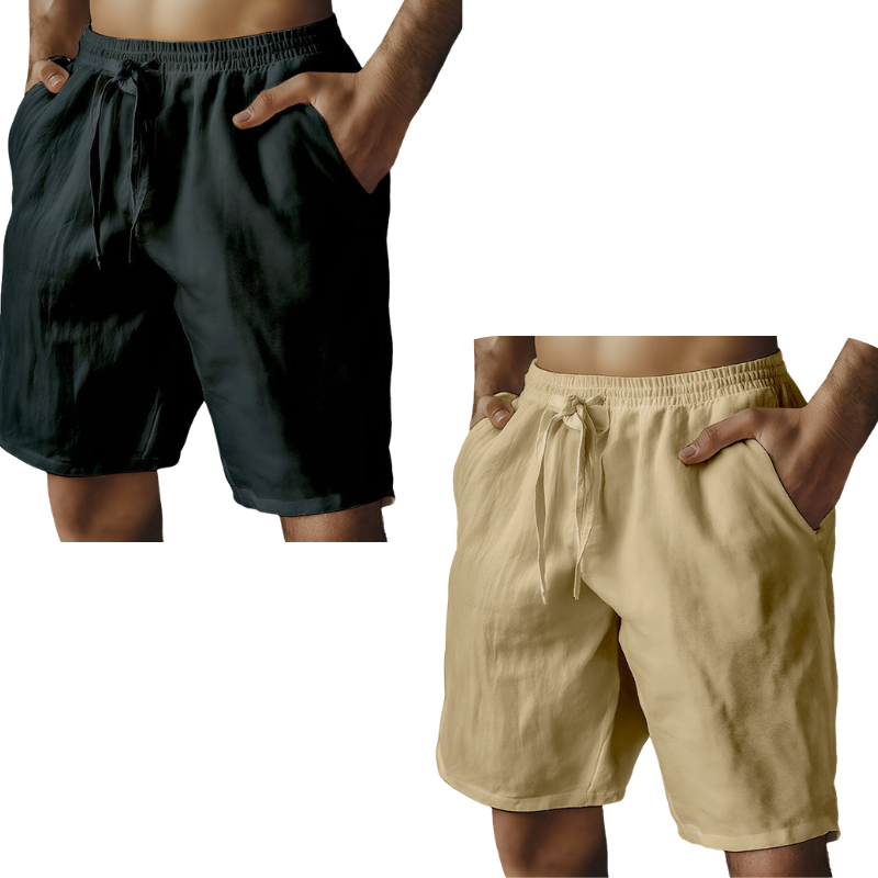 (S-3XL)🌿Men's Elastic Drawstring Solid Cotton Linen Shorts