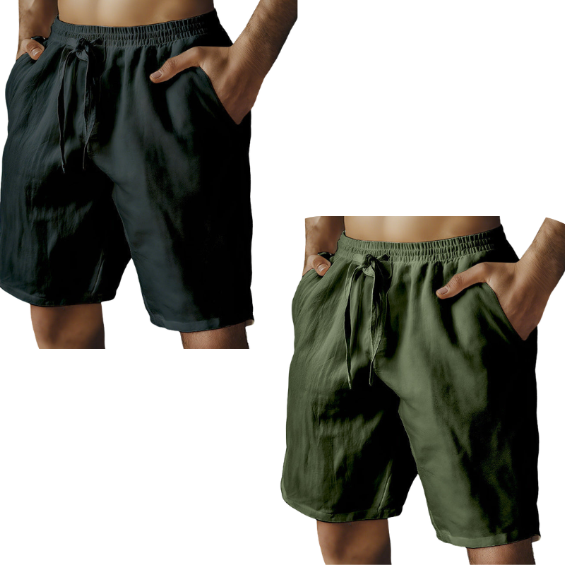 (S-3XL)🌿Men's Elastic Drawstring Solid Cotton Linen Shorts