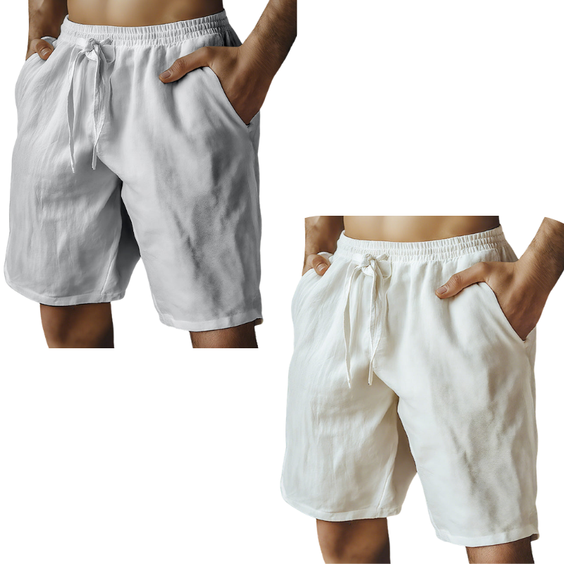 (S-3XL)🌿Men's Elastic Drawstring Solid Cotton Linen Shorts