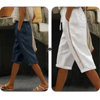Women's Summer Capri Pants with Lace Cutout Detail