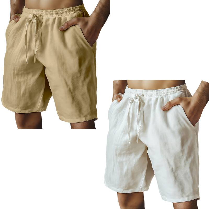 (S-3XL)🌿Men's Elastic Drawstring Solid Cotton Linen Shorts