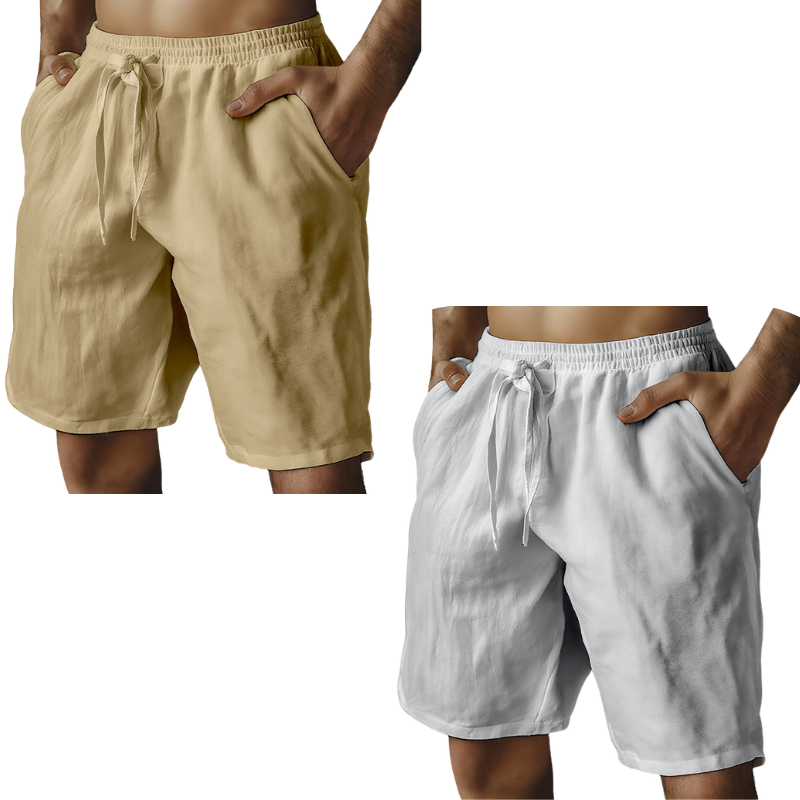 (S-3XL)🌿Men's Elastic Drawstring Solid Cotton Linen Shorts