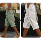 Women's Summer Capri Pants with Lace Cutout Detail