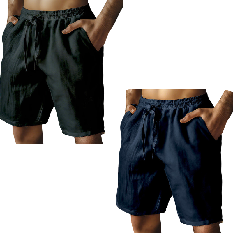 (S-3XL)🌿Men's Elastic Drawstring Solid Cotton Linen Shorts