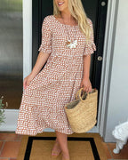Round Neck Polka Dot Print Midi Dress