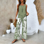 🌺 Women's Trendy Print 2-Piece Outfit – Sleeveless Top & Pants Combo!