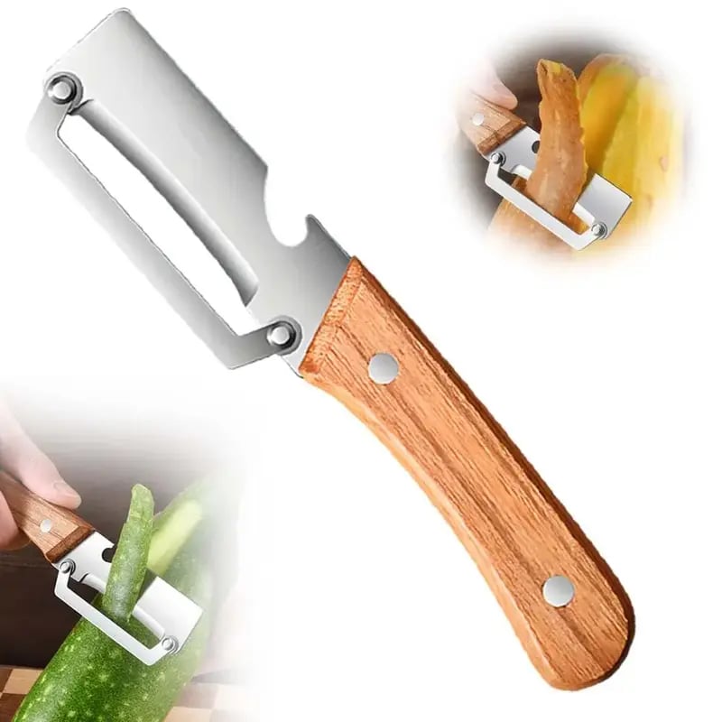✨Discounted Price ✨Multi-Functional Vegetable Peeler for Kitchen. Ultra-Sharp Stainless Steel Blade with Wooden Handle and Bottle Opener (2 Pcs)