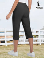 Women's Capri Pants – Loose Fit. Summer Drawstring Waist. Zipper Pockets. Breathable High-Stretch Fabric. Suitable for Everyday Wear