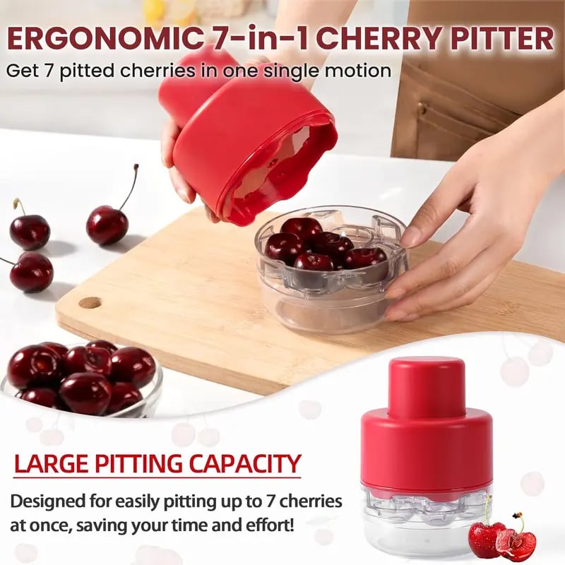 7-in-1 Cherry & Olive Pitter Tool - Portable Fruit Seed Remover for Fresh Cherry Dishes