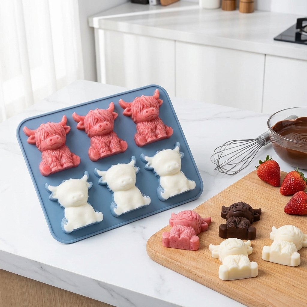 🐮 Mini Highland Cow Ice Cube Mold – Cute 3D Ice Cubes for Drinks, Parties & Gifts