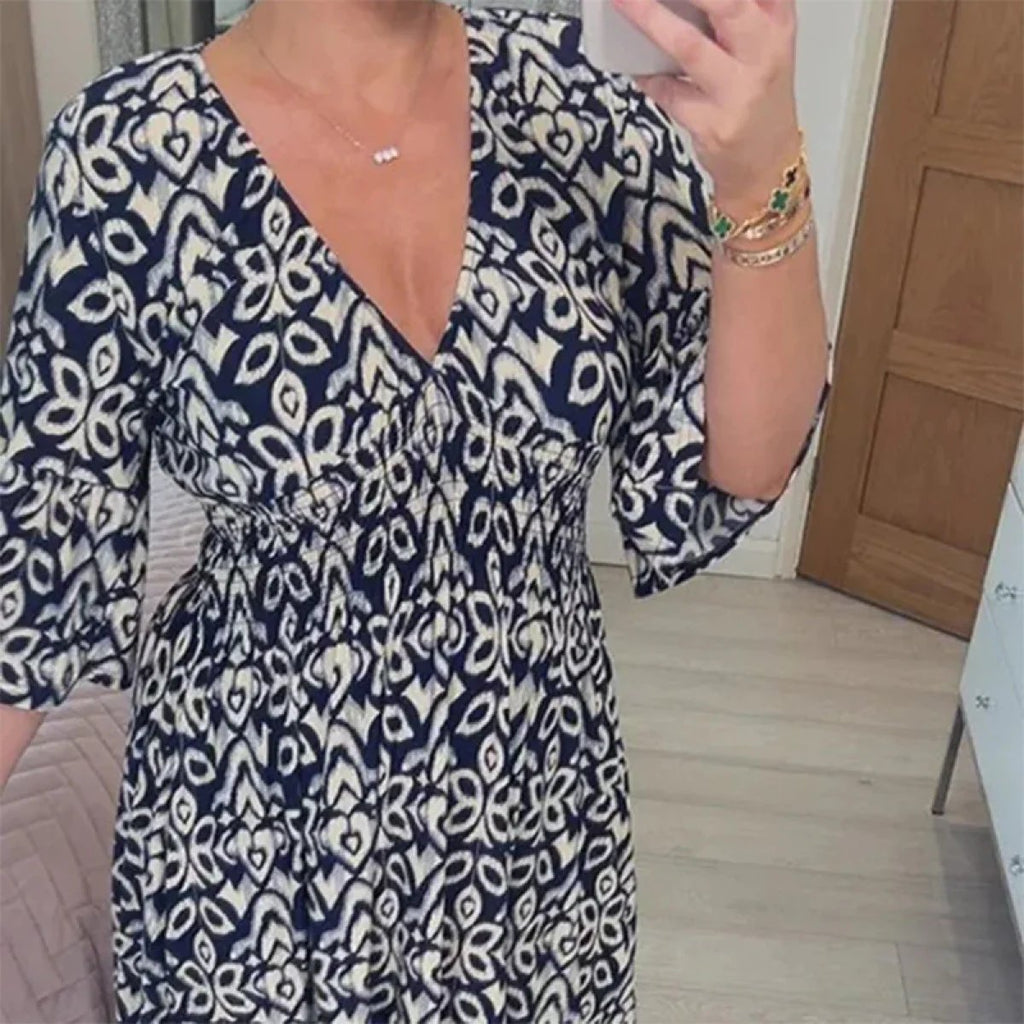 Bohemian Casual Print V-Neck Long Dress