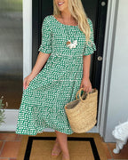 Round Neck Polka Dot Print Midi Dress