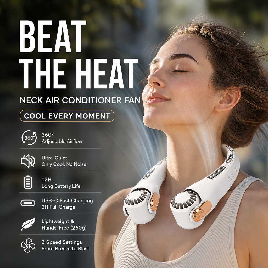 🥳2026 HOT SALE🥳💞50K+ SOLD!🍃 Neck Air Conditioner Fan – Ultra‑quiet. 360° rotating. 3 speeds. Hands‑free cooling. long battery. Summer essential! 😎🌬️