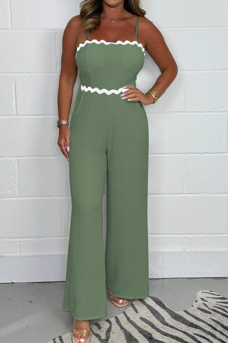 🔥50% off🔥Women's Wavey Trim Spaghetti Strap Jumpsuit