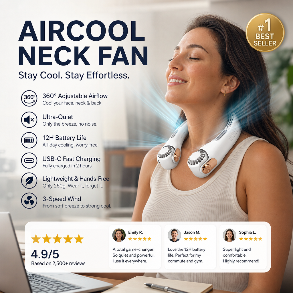 🥳2026 HOT SALE🥳💞50K+ SOLD!🍃 Neck Air Conditioner Fan – Ultra‑quiet. 360° rotating. 3 speeds. Hands‑free cooling. long battery. Summer essential! 😎🌬️