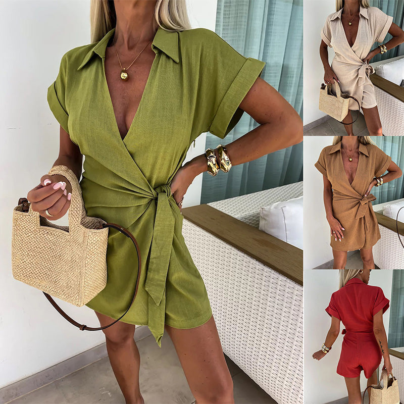 💕Women's cotton linen V-neck jumpsuit. light and breathable. fully displays elegant temperament.