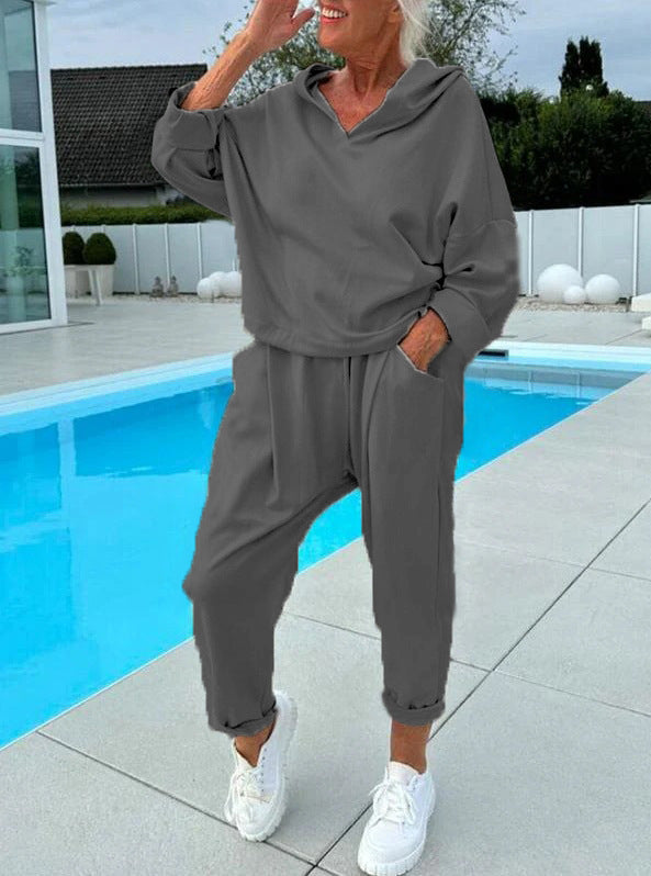 💖Limited Sale 50% OFF💖Women's Two-Piece Solid Color Hooded Sweatshirt Set