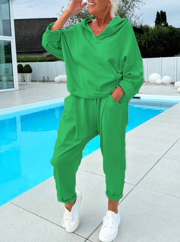💖Limited Sale 50% OFF💖Women's Two-Piece Solid Color Hooded Sweatshirt Set