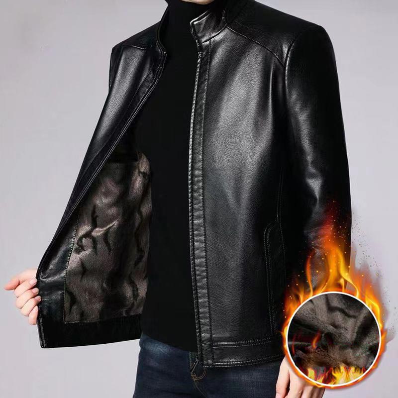 🧥40% OFF NOW! ❄️ Men's Warm Plush Lining Leather Jacket - Windproof & Stylish. Perfect for Cold Weather Outings ✨