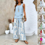 🌺 Women's Trendy Print 2-Piece Outfit – Sleeveless Top & Pants Combo!
