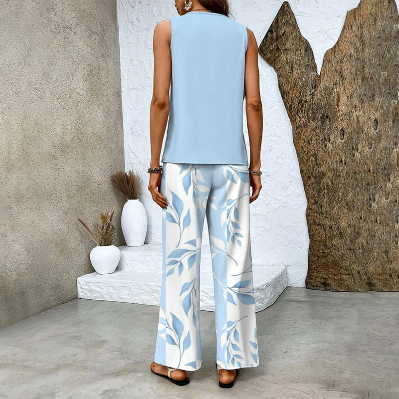 🌺 Women's Trendy Print 2-Piece Outfit – Sleeveless Top & Pants Combo!