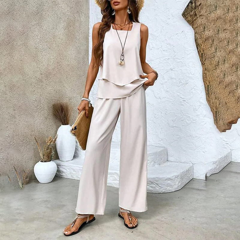 🌺 Women's Trendy Print 2-Piece Outfit – Sleeveless Top & Pants Combo!
