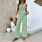 🌺 Women's Trendy Print 2-Piece Outfit – Sleeveless Top & Pants Combo!
